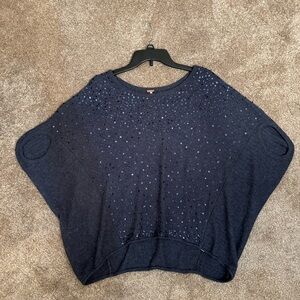 Free People Navy Blue and Stardust Sequins Boxy Batwing Sweater Size Small